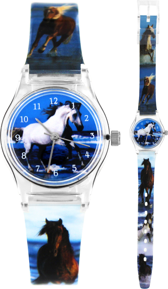 Pacific Time Kinder Armbanduhr Mädchen Uhr Pferd am Meer blau 20810