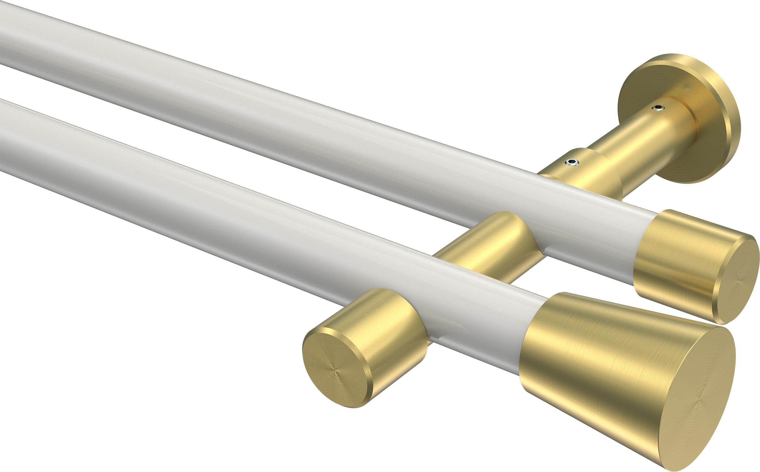 Interdeco Gardinenstange / Vorhangstange Weiß / Messing-Optik, Typ Prestige Sitra (Konus) ohne Ringe, 20 mm Ø 2-läufig, 360 cm 10194626-363238Y2_KLA
