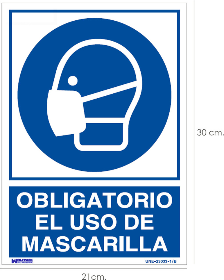 Wolfpack linea profesional Cartel Obligatorio Uso Mascarilla 30x21 cm. 15050539