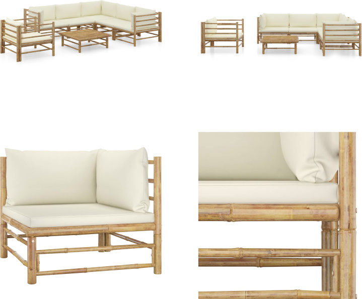 vidaXL 7-dielna záhradná súprava s krémovo bielymi vankúšmi bambus - Záhradná súprava - Záhradné súpravy - Záhradný nábytok - Súprava záhradného nábytku