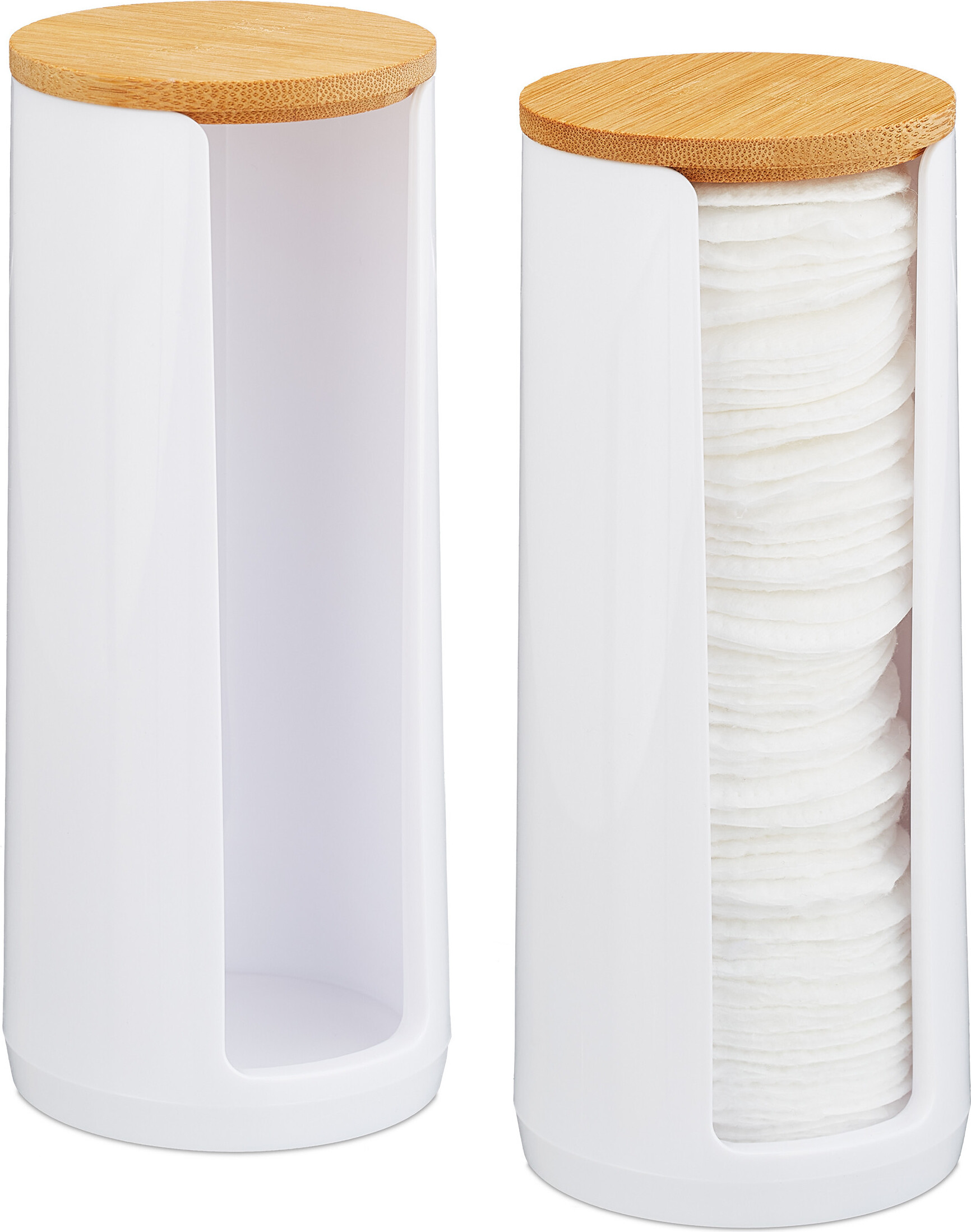 Boîte à Coton-Tiges & Cotons Beige Couvercle Bambou – Pot Salle De Bain Tendance, Design Naturel Élégant 9,5 X 11 Cm