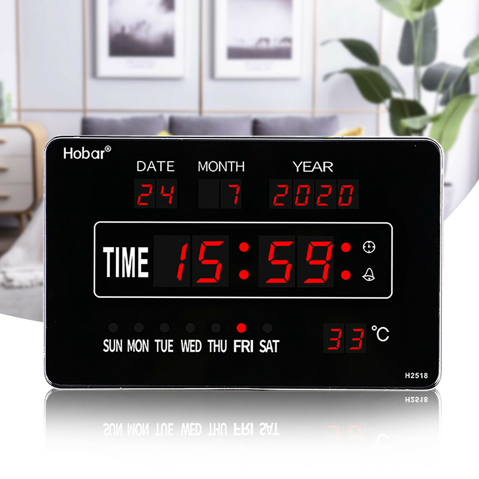 LED Wanduhr Digitaluhr mit Datum Temperatur für Wohnzimmer Büro 48x19x5cm ZIC 02 