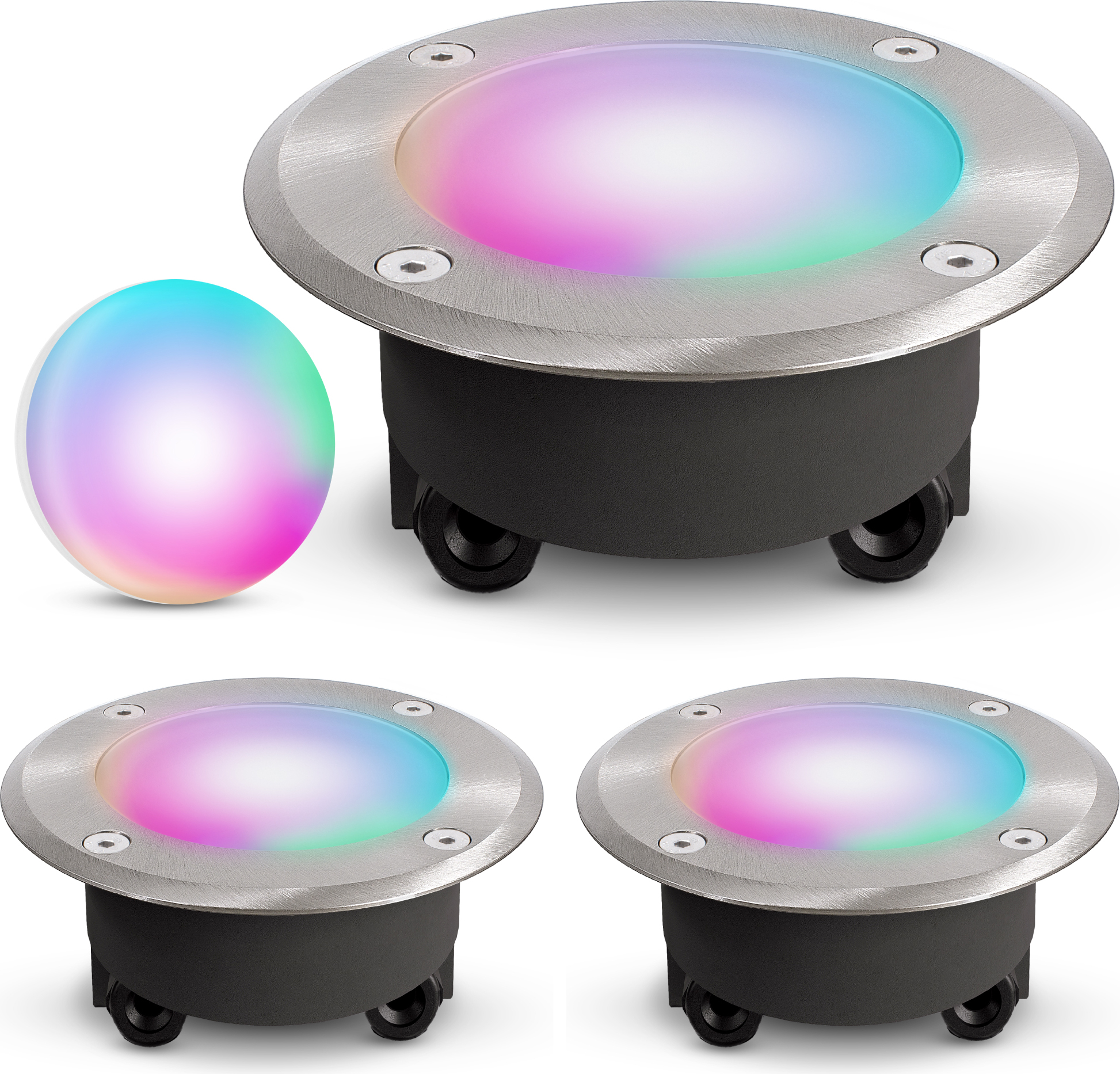 SSC-LUXon 3er Set VISKOS Bodeneinbaustrahler Aussen flach LED mit Smart Lampe WLAN RGB - Bodenstrahler befahrbar kompatibel mit Alexa, Siri & Google SSC-5380