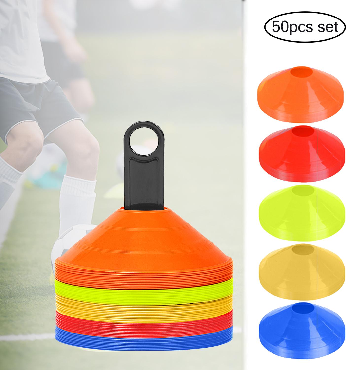 XINZI 50 Stück Markierungshütchen Markierungsteller Hütchen Fussball für Koordination Trainingshilfe im Handball FussballHockey für Koordination und Agilität