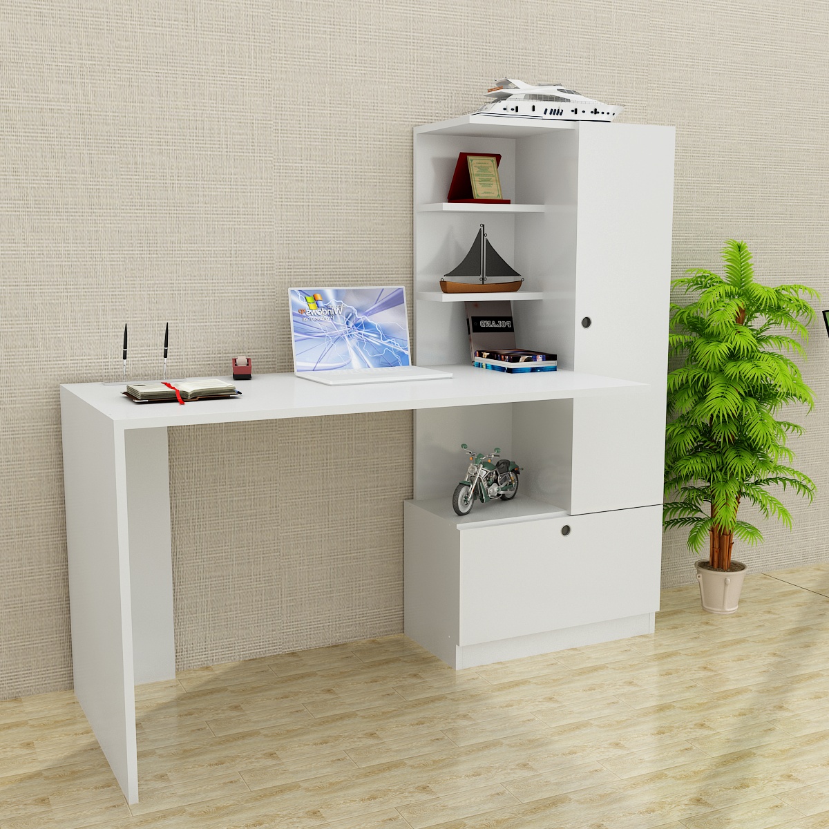 B-WARE Schreibtisch mit Regal Bürotisch Computertisch Arbeitstisch PC Tisch Weiß 