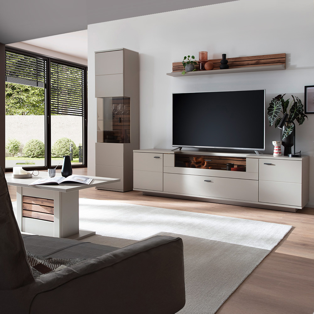 Lomadox Wohnzimmer-Set 4-teilig LIEZEN-05 in grau mit Eiche LA05-LIEZEN-05-SET2