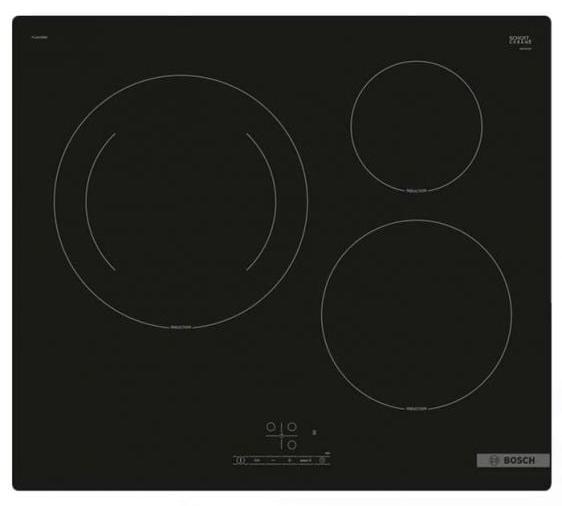 Varná doska, Bosch PUJ61RBB5E, SER4, indukčná varná doska, 60 cm, povrchová montáž bez rámu, 3 zóny, čierna