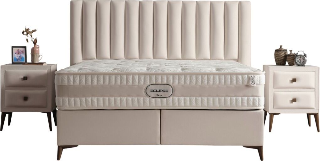 Villa Möbel Eclipse Polsterbett 100x200 - Farbe: Creme - Set: Bettkasten-Kopfteil