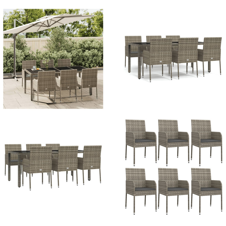 vidaXL 7-dielny záhradný jedálenský set s vankúšmi sivý polyratan - Záhradný jedálenský set - Záhradné jedálenské sety - Jedálenský set - Jedálenský set terasa