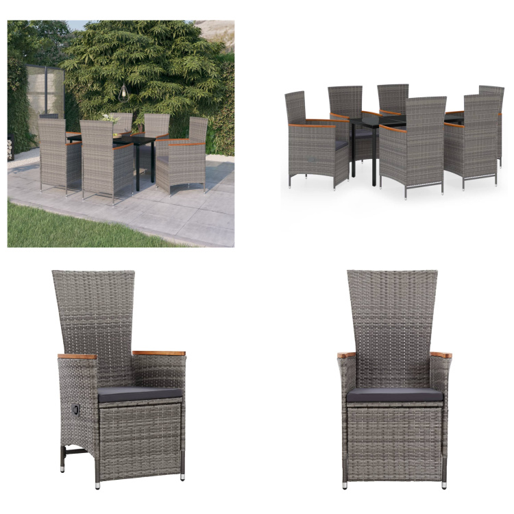 vidaXL 7-dielny záhradný jedálenský set s vankúšmi sivý - Záhradný jedálenský set - Záhradné jedálenské skupiny - Záhradný set nábytku - Záhradný set nábytku