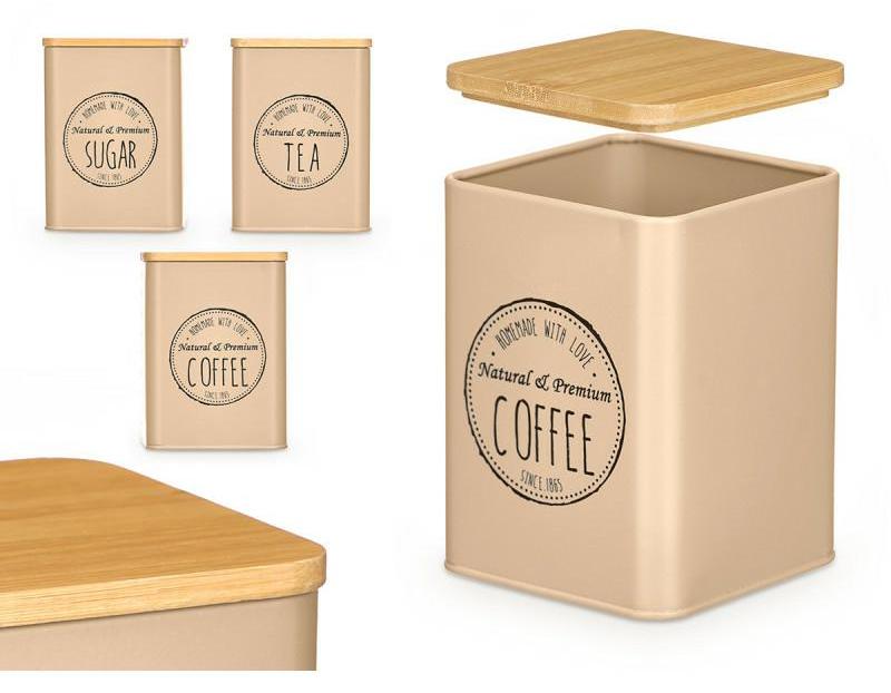 Kinvara Arte Regal | Zuckerbehälter - Zuckerdose - beige - Vorratsdose für Zucker - mit Bambusdeckel - für die Küche - Praktisch 13019-1