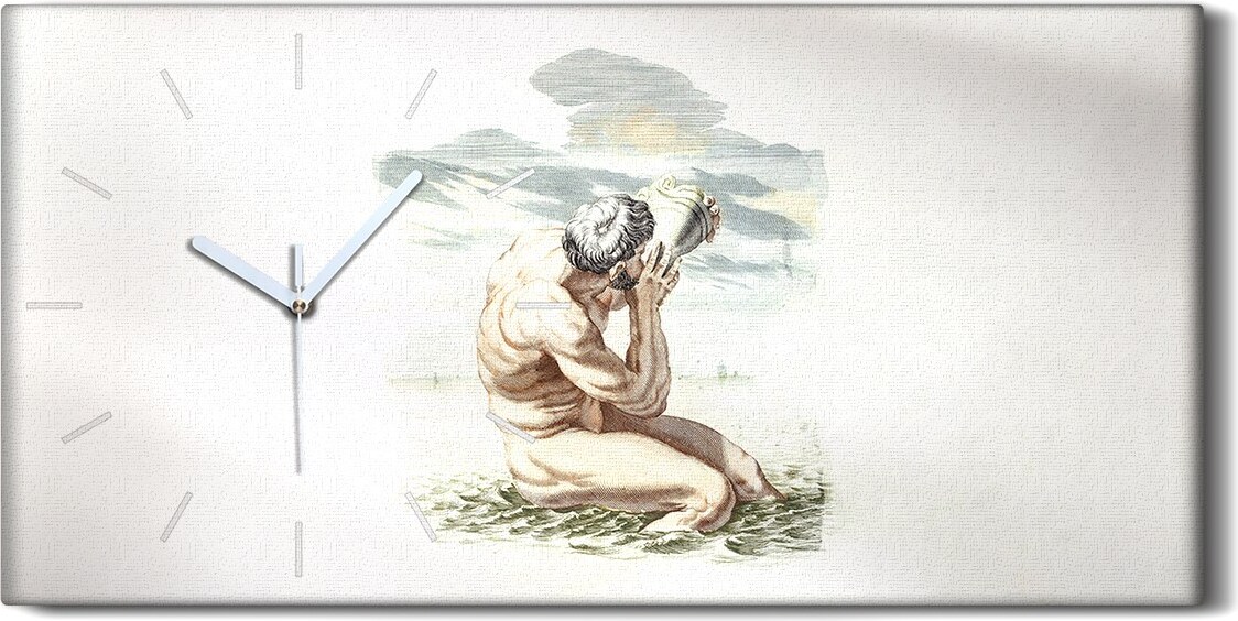 coloray Wanduhr Bürouhr Leinwand Bild 60x30 Zeichnung Antiker See Mann Seemuscheln Kunst - weiße Hände zch-60x30-515123-b