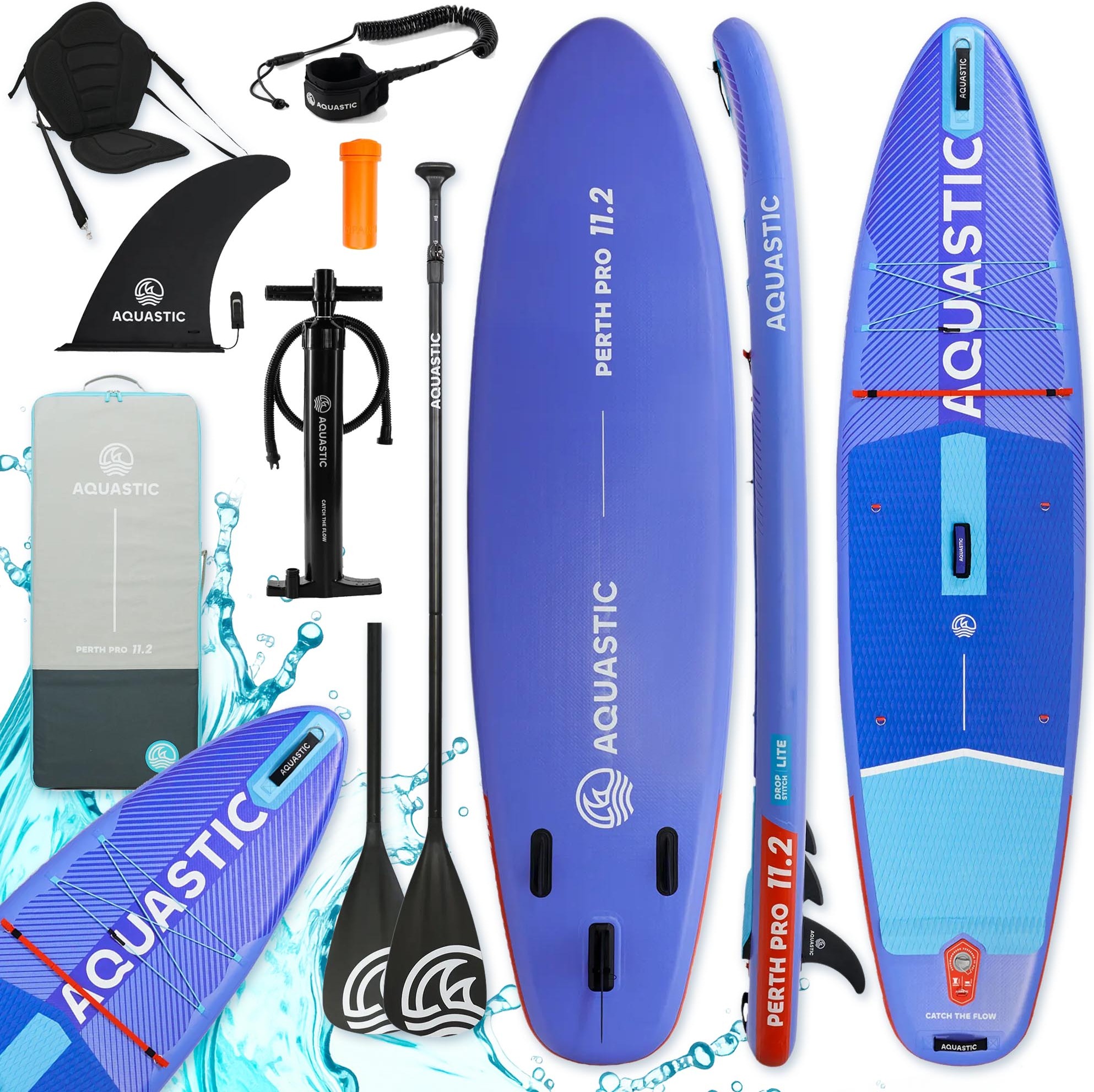 Sup Aquastic Perth Pro 340Cm Drop Stitch, 2-In-1 Paddel, Pumpe, Sitz