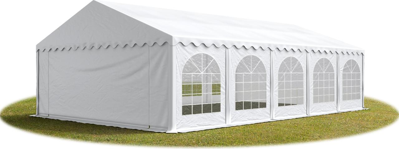 TOOLPORT Festzelt Partyzelt 5x10 m schwer entflammbar PREMIUM, hochwertige PVC Plane 750 N in weiß 100% wasserdicht mit Bodenrahmen Image