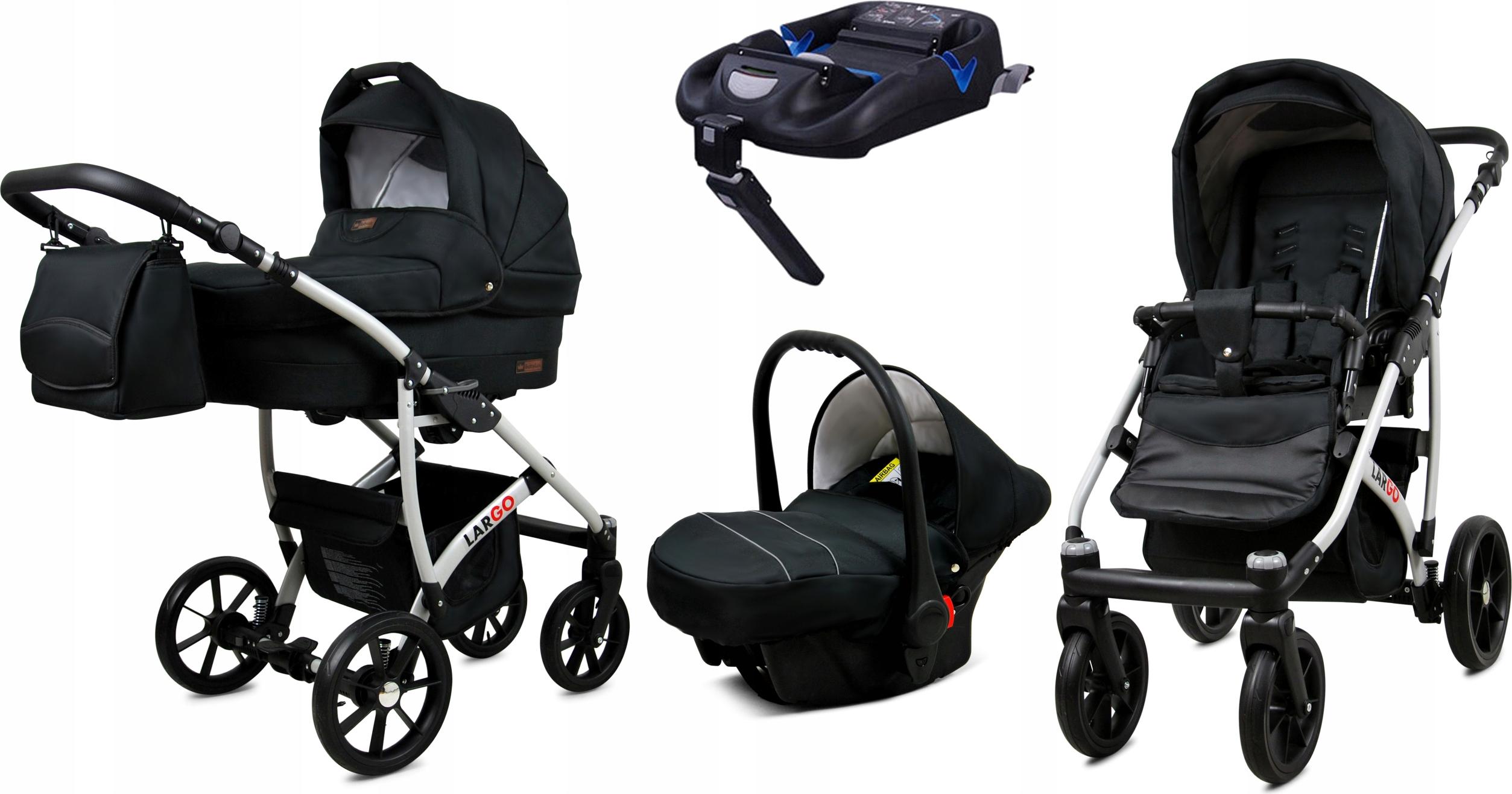 BabyLux Largo | 4in1 Kinderwagen Set | Black | Kombikinderwagen | Kinderwagenset | Isofix-Basis