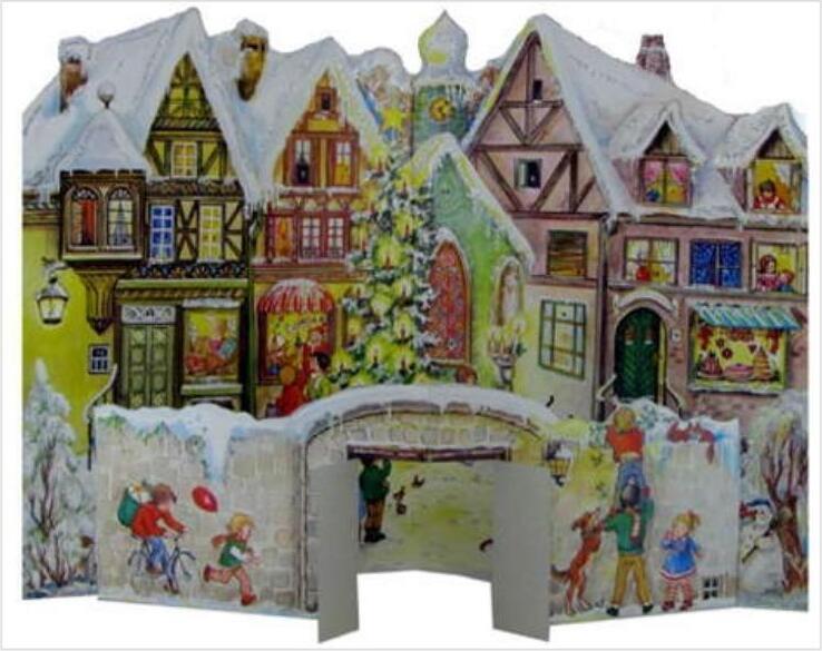 Adventný kalendár – mesto s hradbami, zimná výzdoba, 35 x 26,5 cm