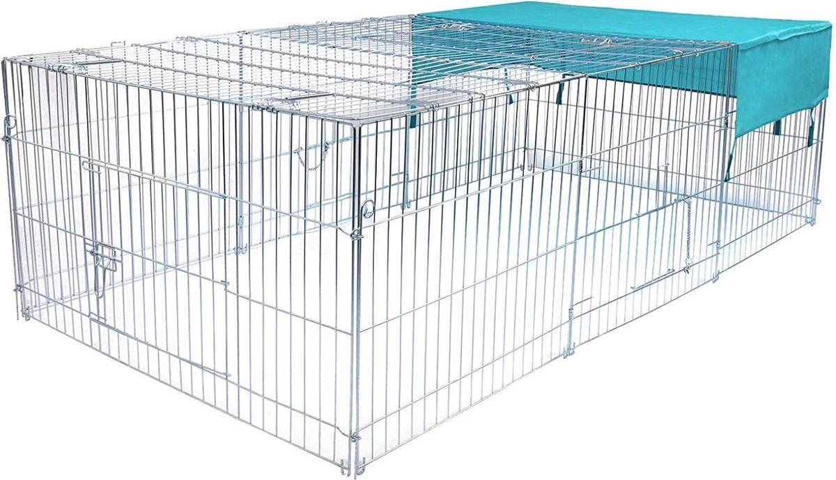 Bolt Edge Tierlauf XL – Metall-Laufgehege – Hühnergehege, Welpengehege, Kaninchengehege – Silber – 216×116×65cm