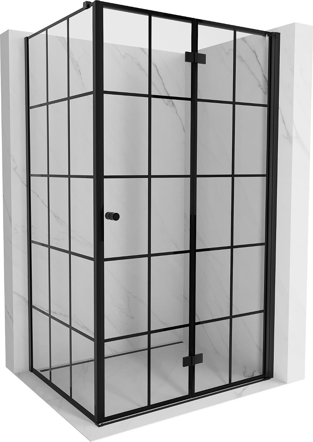 Mexen Mist-F T Duschkabine klappbar rechts 75 x 95 cm, schwarzes Gitter, schwarz - 8A6T-075-095-70-77-P