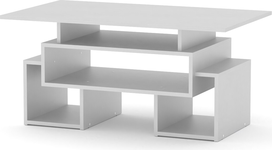 Rodnik Couchtisch "Tandem" WEIß Design Tisch Wohnzimmertisch Beistelltisch ABS Kanten mit Ablagen