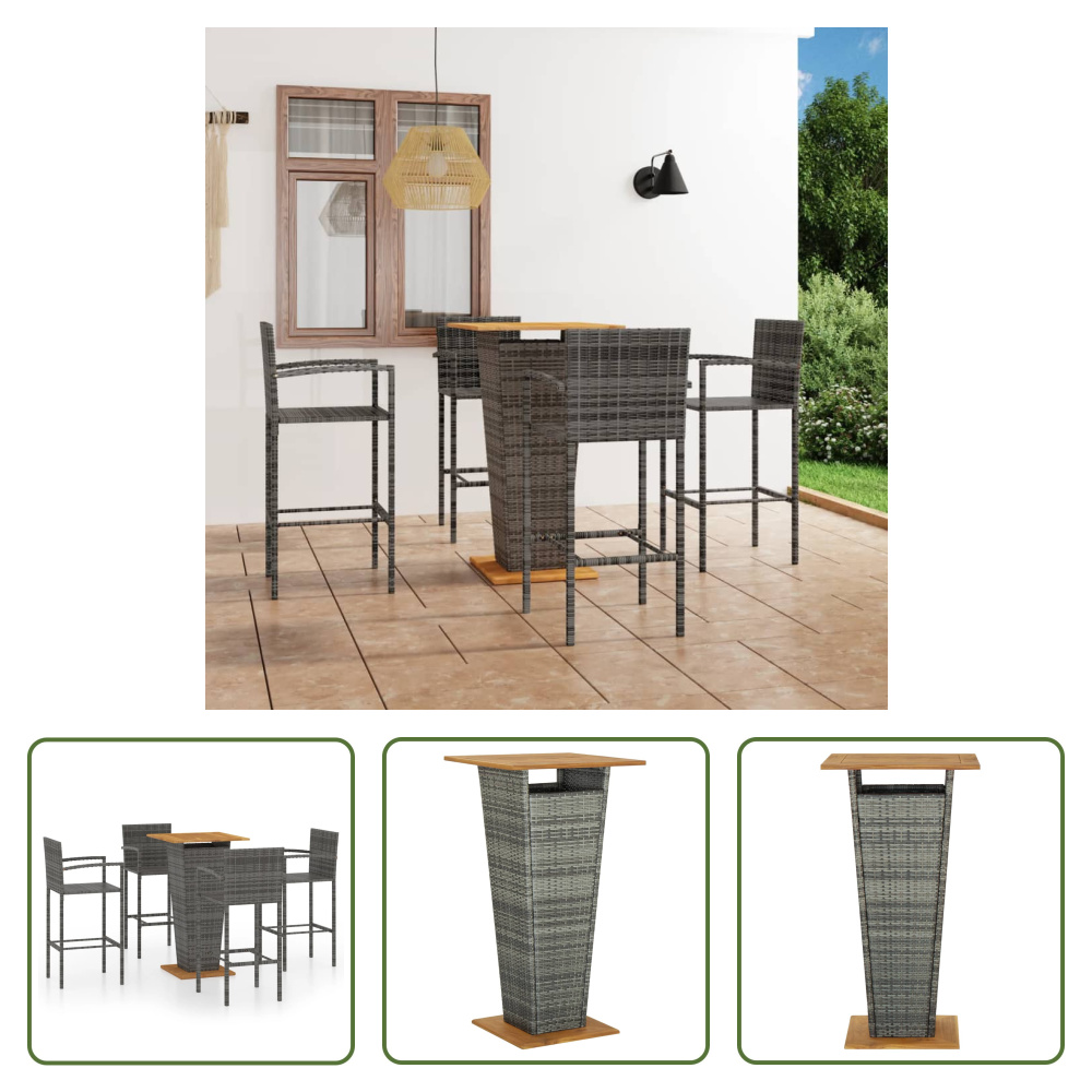 The Living Store 5 ks. Záhradný barový set sivý