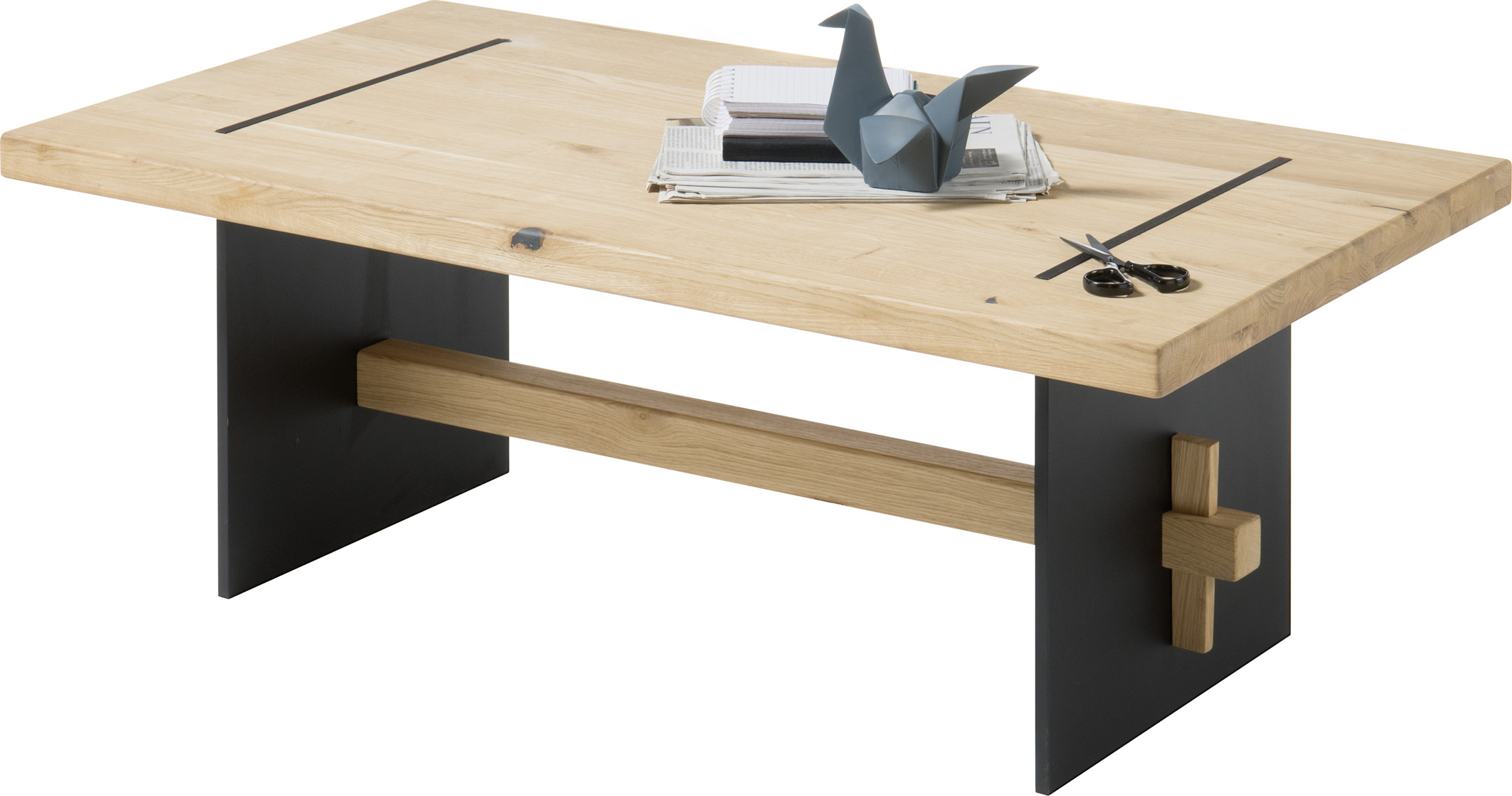 MS Wohnstudio Couchtisch MARES 110 x 60 cm Eiche massiv Tischbeine Metall 83-900-07