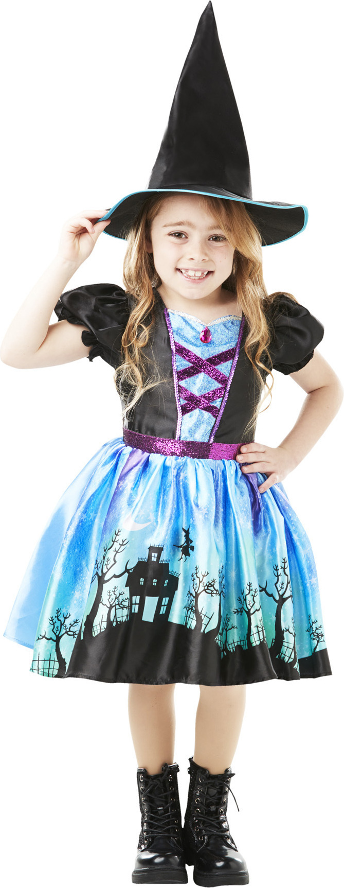 Wicked Witch Karneval Kostüm Smiffys Hexen Kostüm Mädchen - Wicked Witch  Mit Kleid \u0026 Hut Wicked Kostüm Kinder, image size:669x1725