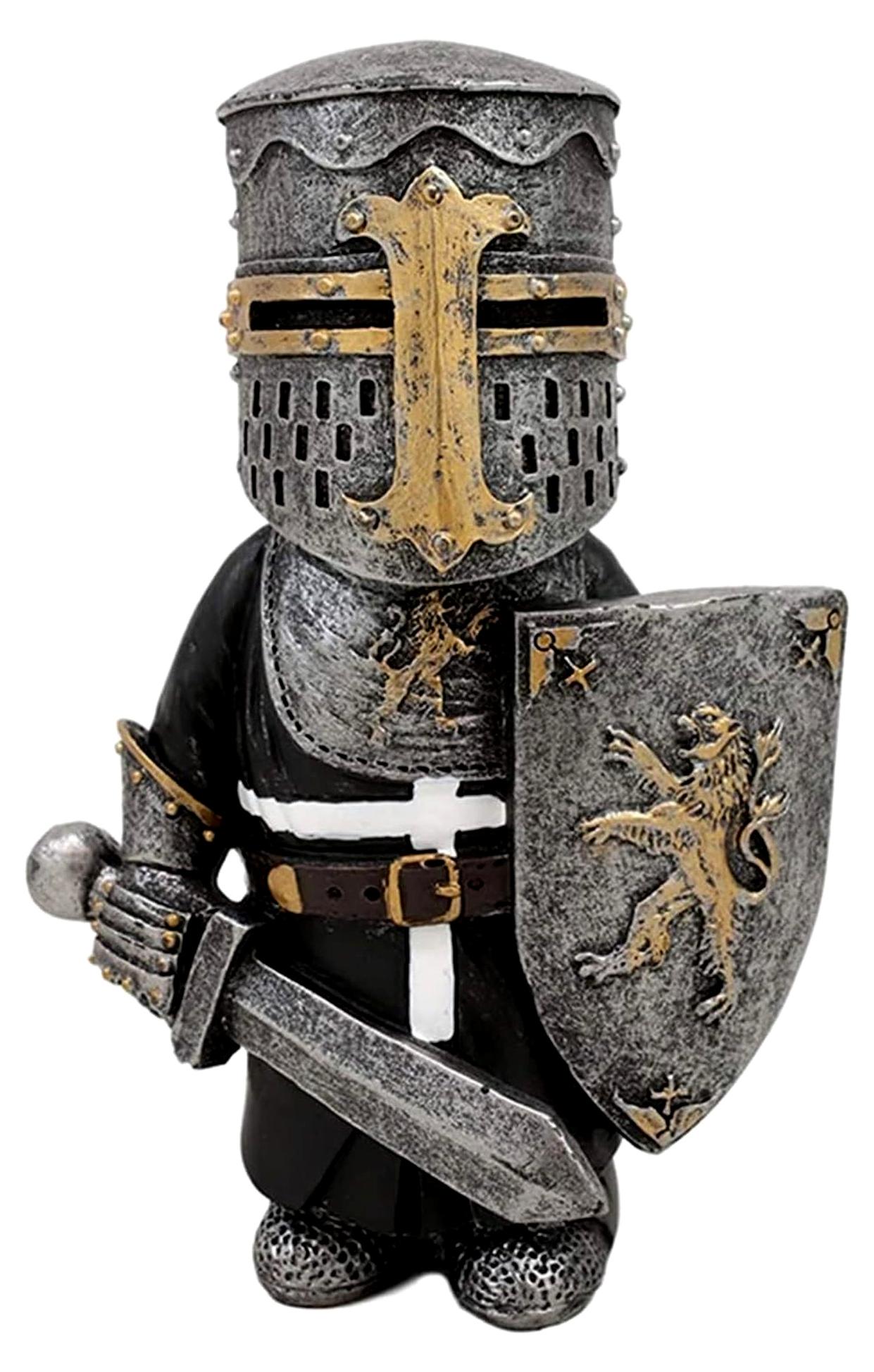 Markenlos Mittelalter Ritter Figuren,Harz Ornament Kreuzritter16.5 * 11.5 * 8cm, Dekorationen für Hof Rasen Garten（Ritter B）