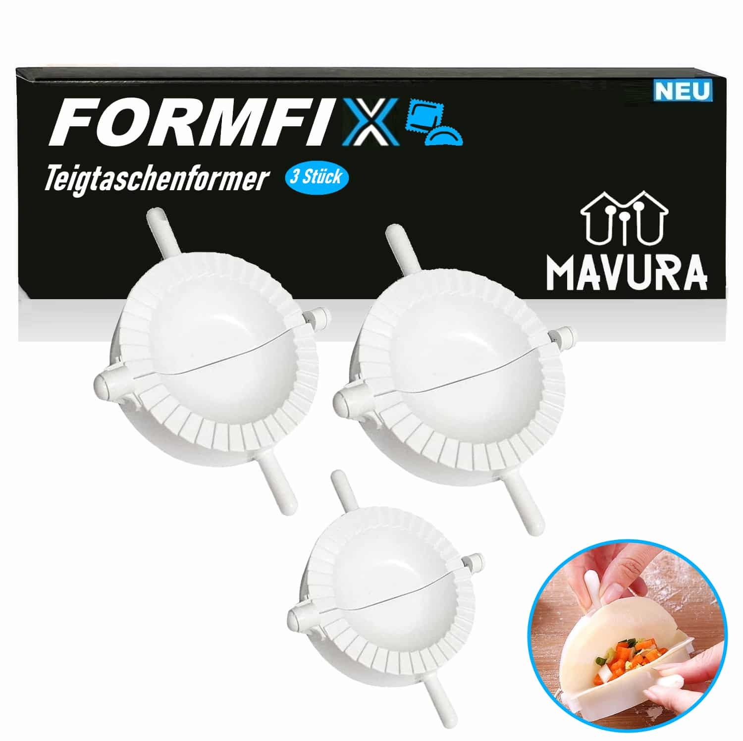 MAVURA FORMFIX Maultaschen Former Nudelformer Ravioliformer Teigtaschen Form [3er Set] A595