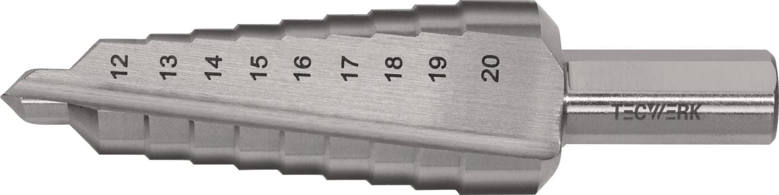 TECWERK Stufenbohrer Bohrbereich 12-20 mm HSS geradegenutet Schneidenanzahl 2 Stufenanzahl 9 2000862084