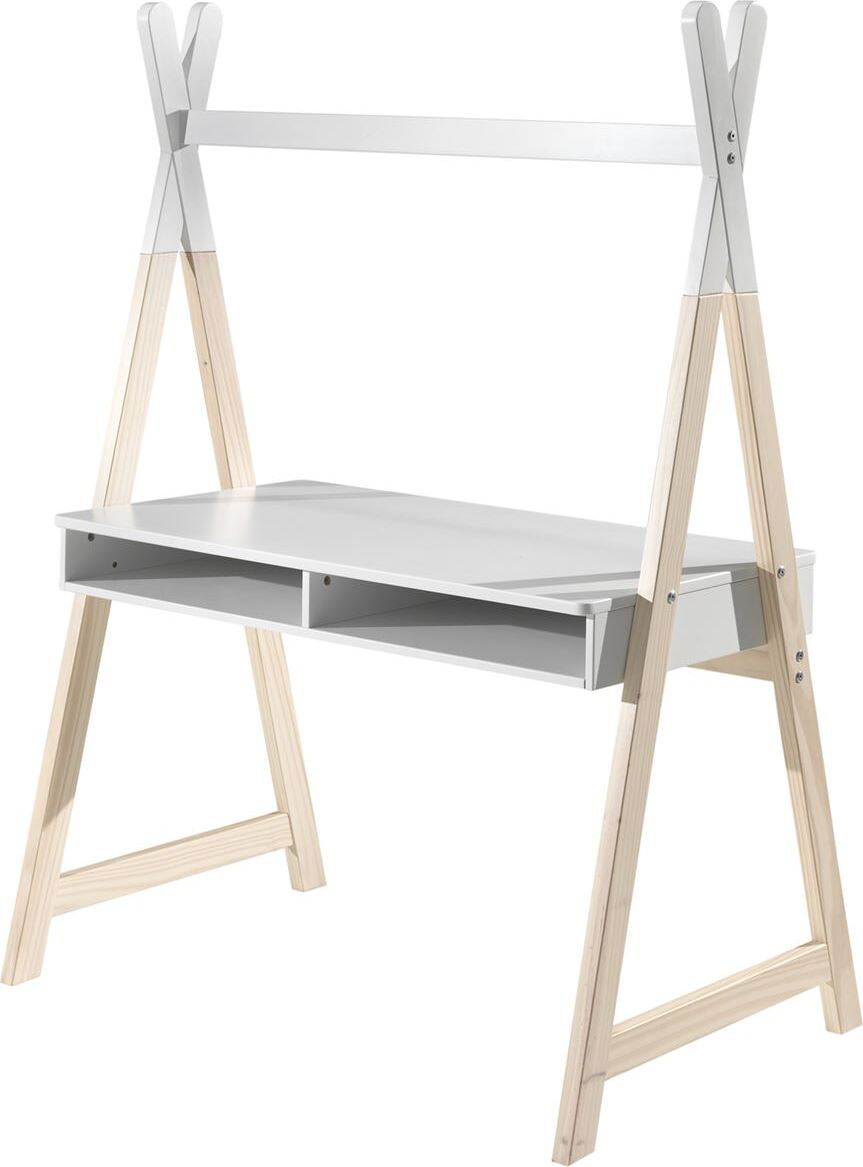 Kinderschreibtisch Karilynn 116x75x160 MDF+Massivholz Weiß