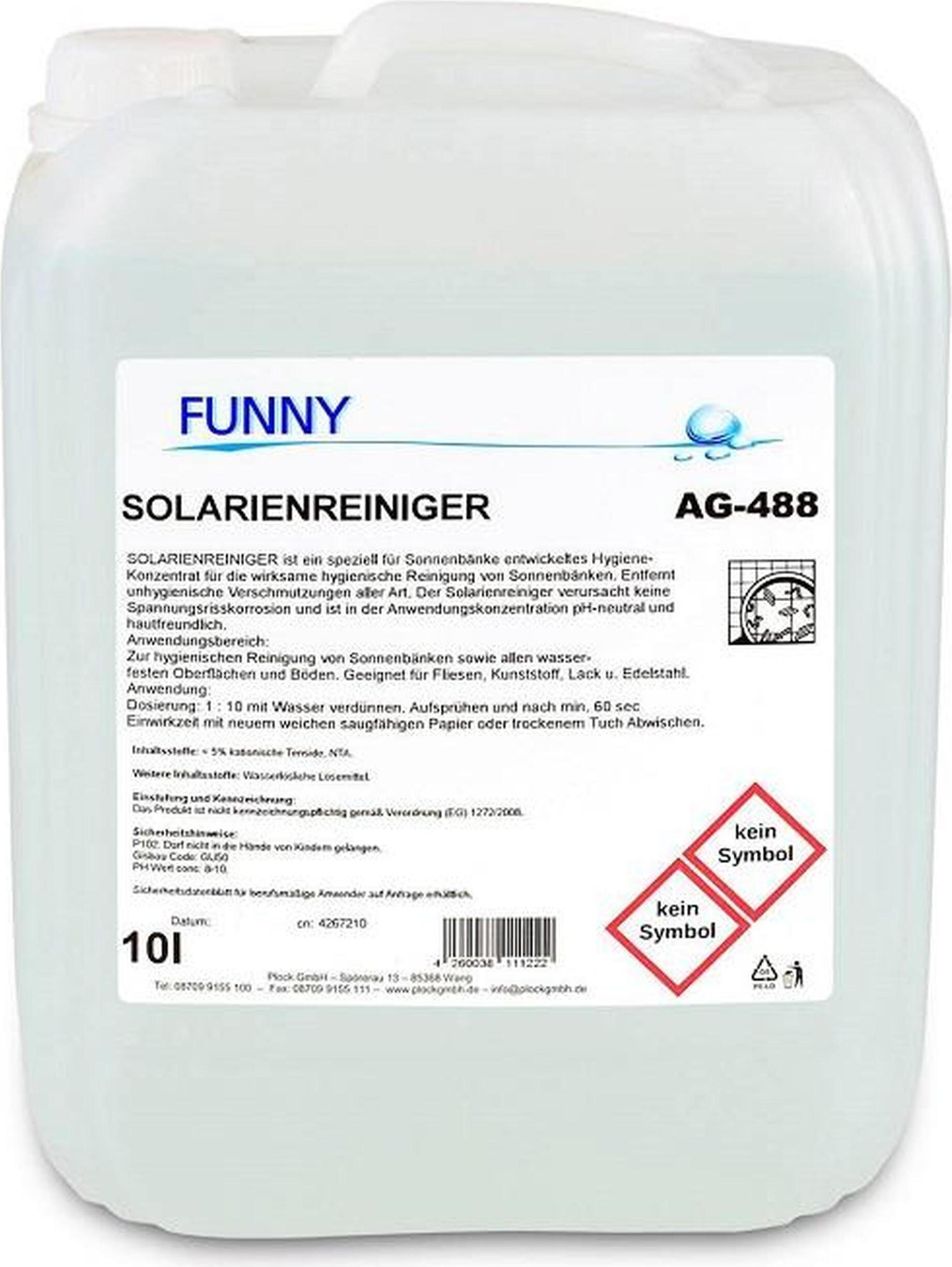 Plock Solarienreiniger - Hygiene-Konzentrat - 1 x 10 L - pH-neutral und hautfreundlich