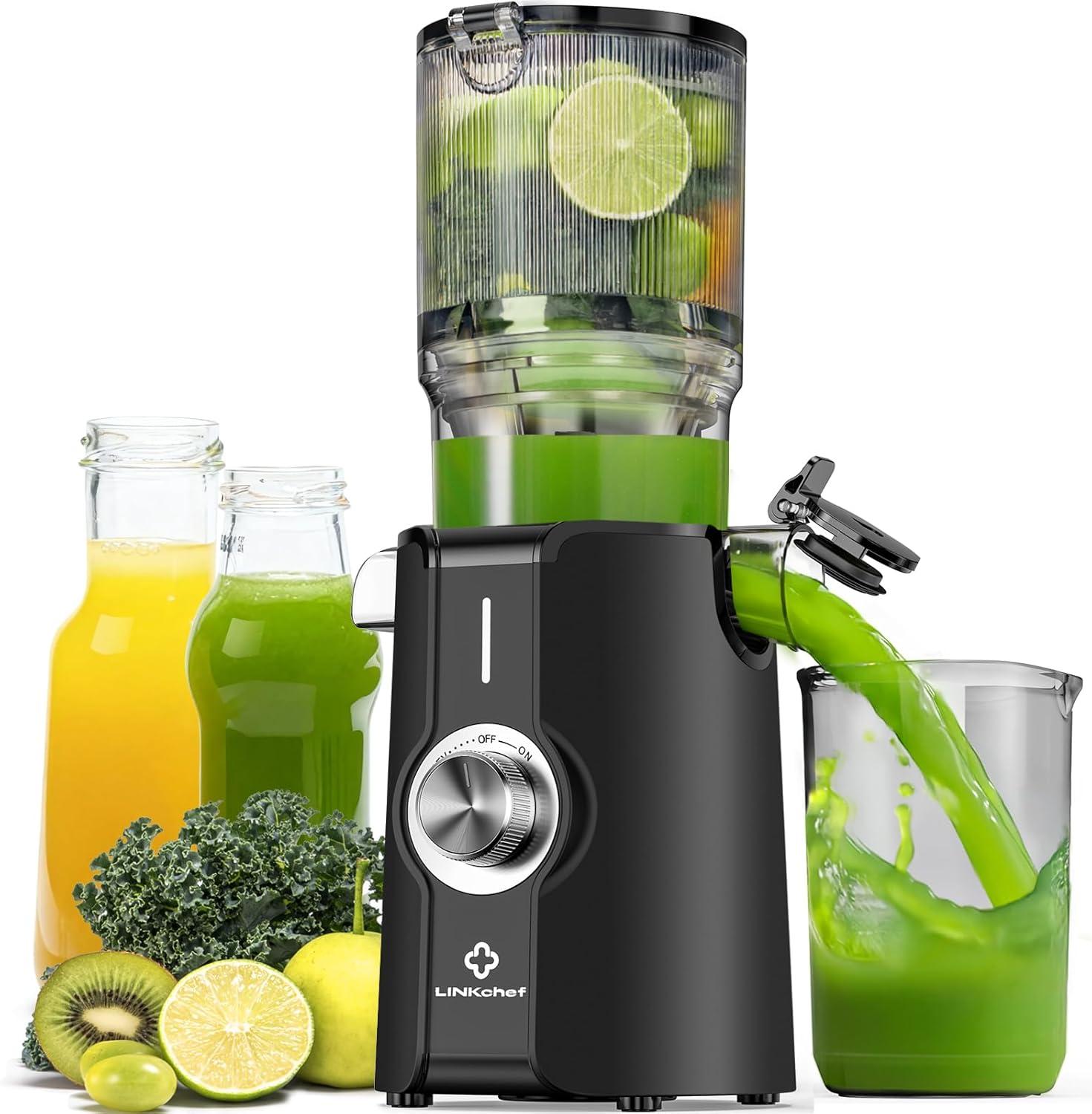 LINKChef Entsafter Slow Juicer Entsafter Gemüse und Obst mit 115 mm großem, Entsafter Kaltentsafter für ganze Früchte/Gemüse, Blitzreiniger SJ-051-EU-BL