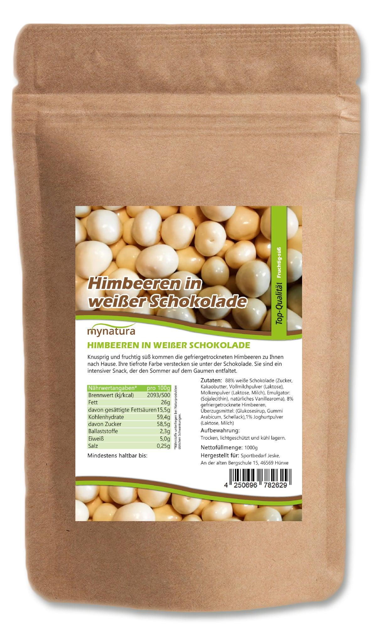 My natura Gefriergetrocknete Himbeeren in weißer Schokolade von Mynatura – – in verschiedenen Größen - 1 Beutel (1000g)
