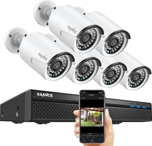 SANNCE NVR bezpečnostný kamerový systém, rozlíšenie videa 8MP, podpora 8CH POE, 5MP 6 ks kamier, žiadne