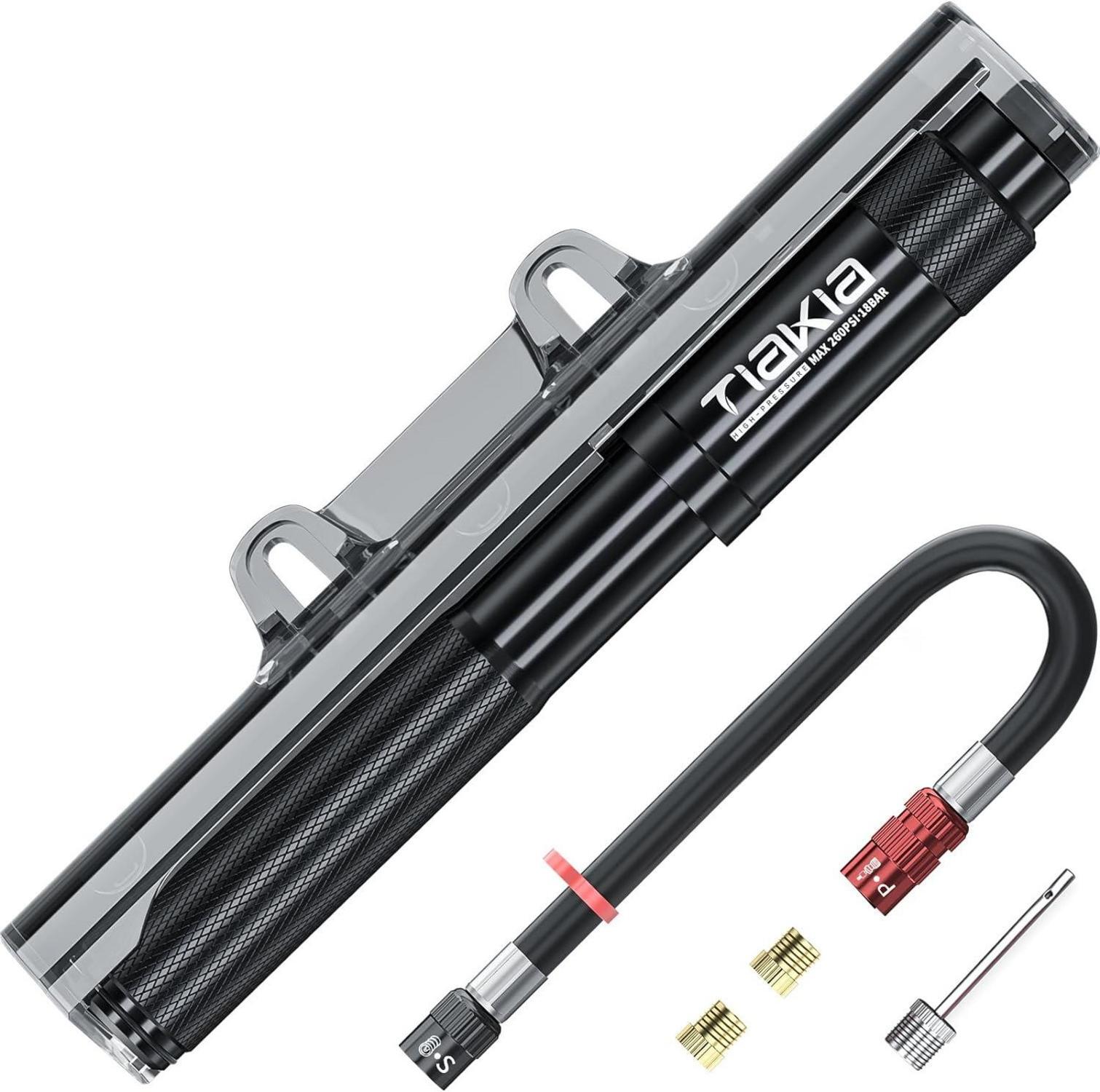 Sonstige Tiakia Mini Fahrradpumpe 260PSI Presta Schrader Dunlop Ventile Schwarz