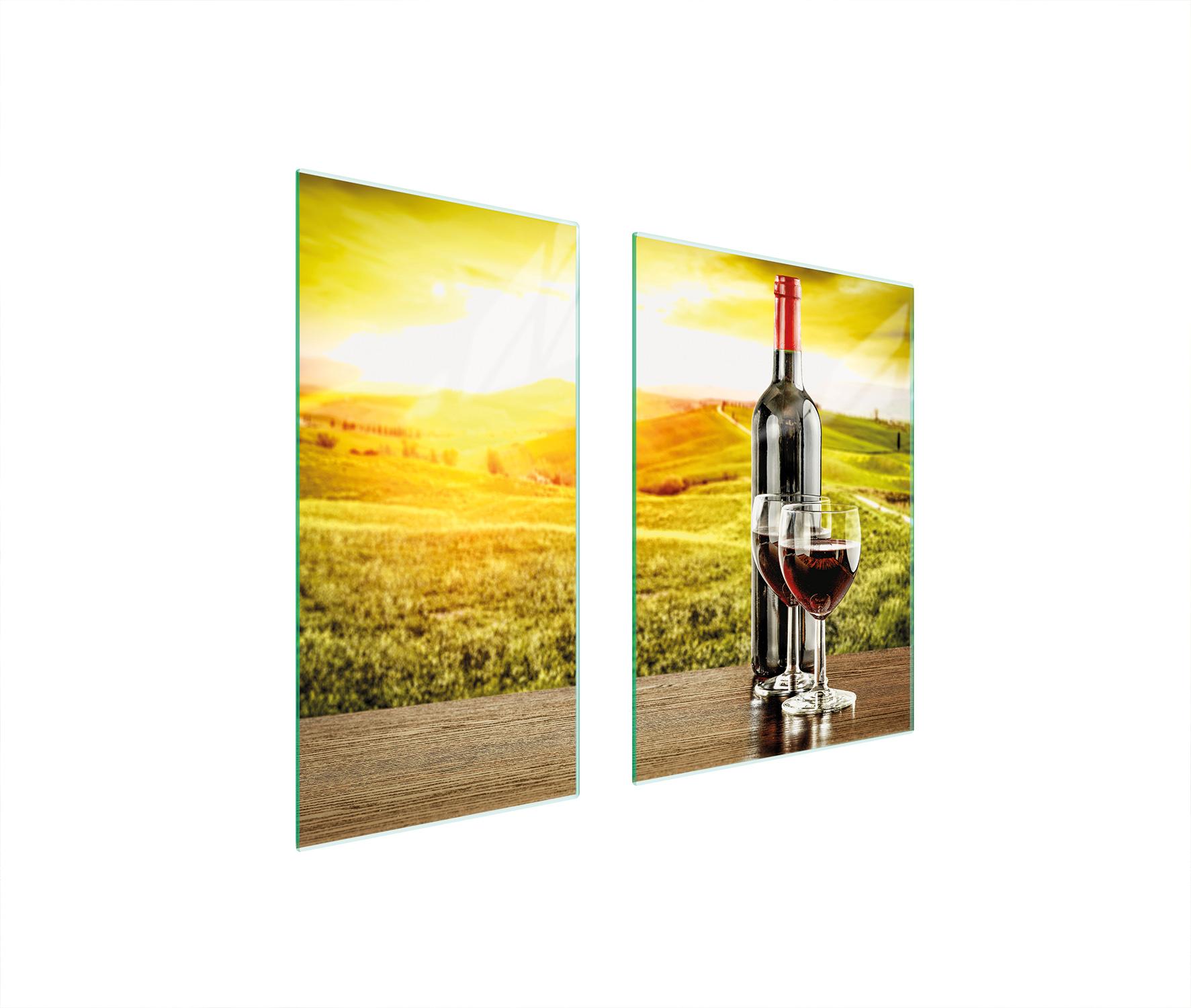 TMK ArtDeko Herdabdeckplatten 2 teilig 75x52 Ceranfeld Abdeckung Glas Schneidebrett Wein Landschaft