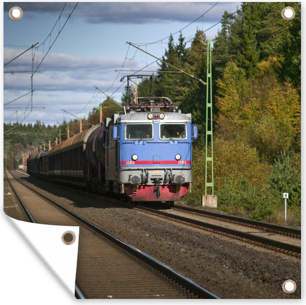 MuchoWow® 50x50 cm Outdoor-Poster Gartendeko Sichtschutz Garten Poster für den Garten Ein Zug auf einer Eisenbahnstrecke 133|356020325