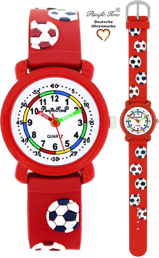 Pacific Time Kinder Armbanduhr Silikon Jungen Lernuhr Fußball rot 20274