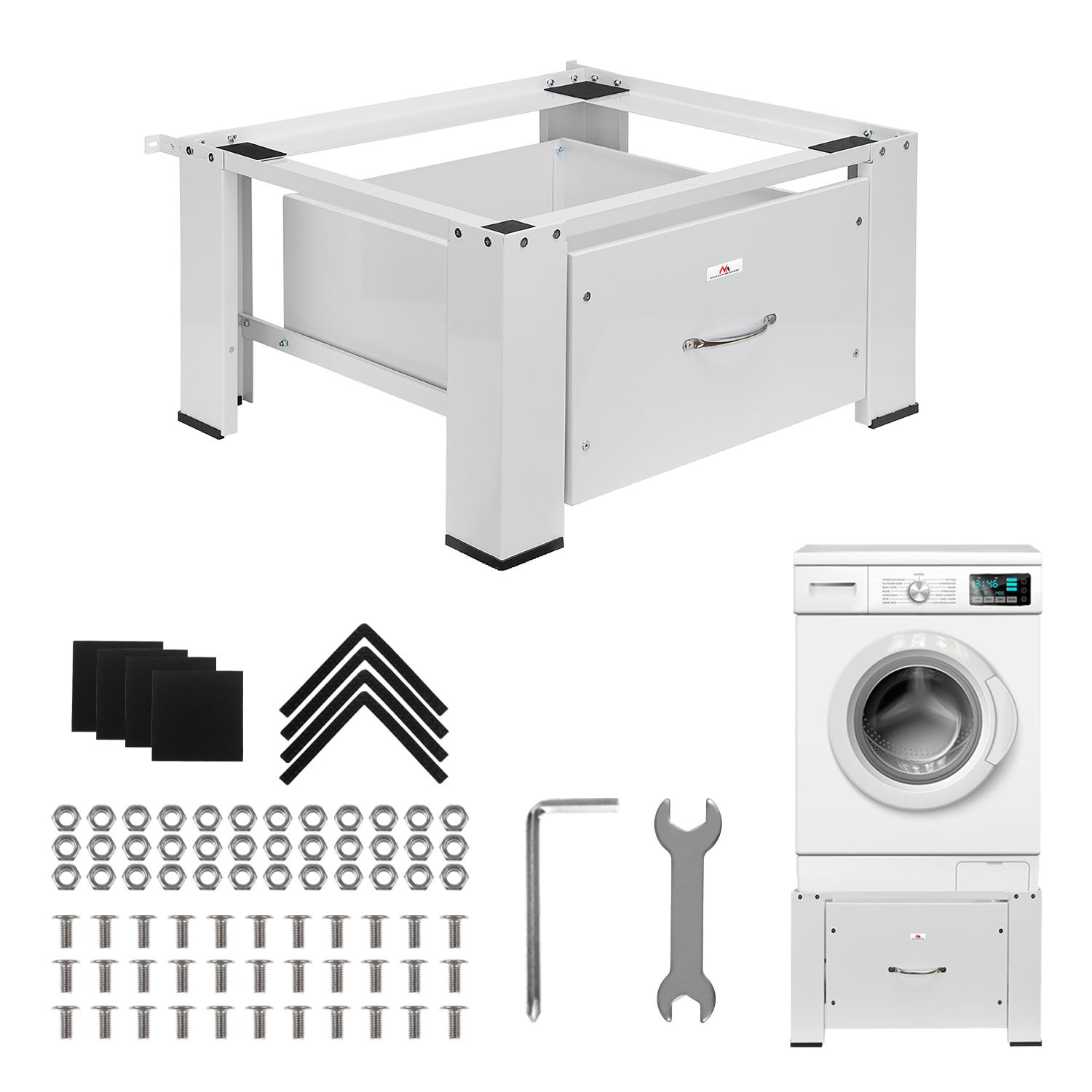 Sockel für Waschmaschine / Trockner mit Schublade Maclean max. Belastung 150kg weiß MC-117 W