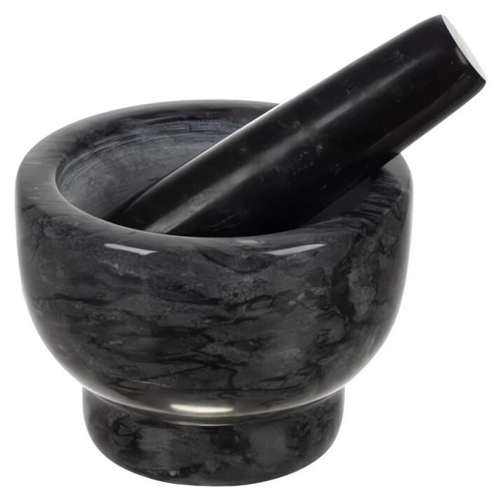 Ruhhy Küchenmörser aus Marmor für Gewürze und Kräuter, Mörser 12,5x9 cm, Stößel 13,5x3,7 cm AM17936