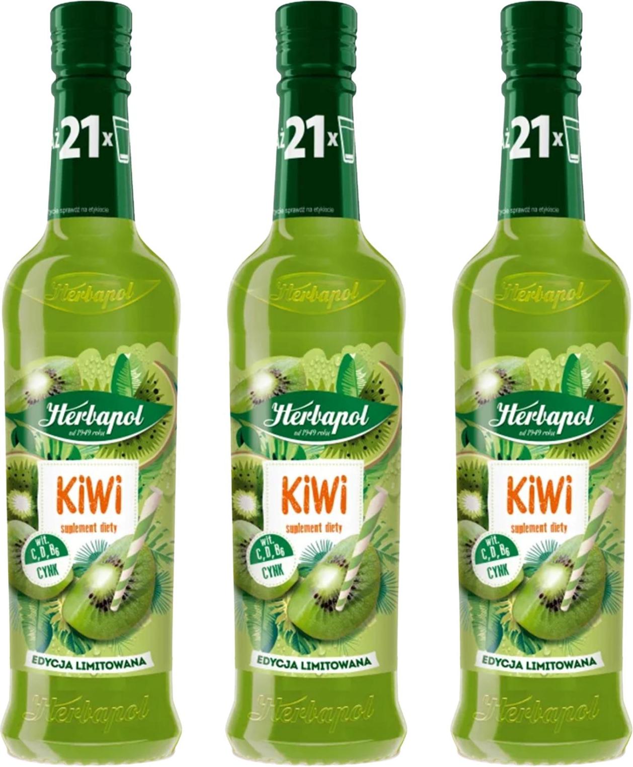 Herbapol Kiwi Sirup 3x 420ml - Getränkesirup für Wasser Fruchtsirup Vitamin C