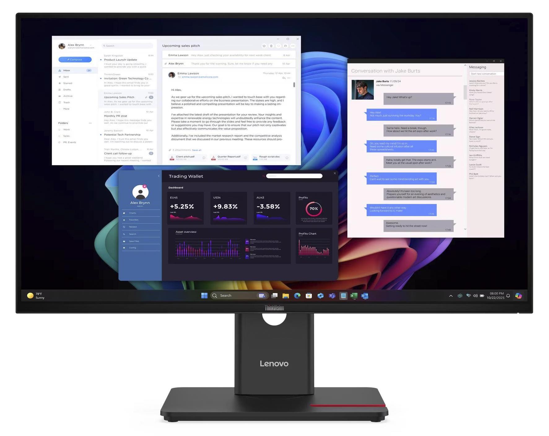 Lenovo ThinkVision T27UD-40, 68,6 cm (27"), 3840 x 2160 px, 4K Ultra HD, LCD, 6 ms, Čierna