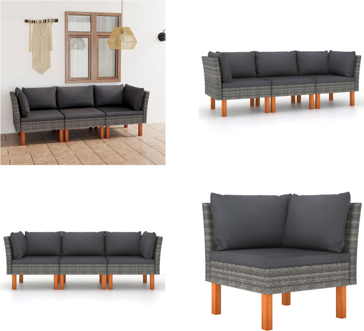 vidaXL 3-miestna záhradná pohovka s vankúšmi sivá polyratan - Záhradná pohovka - Záhradné pohovky - Lounge - Ležanie
