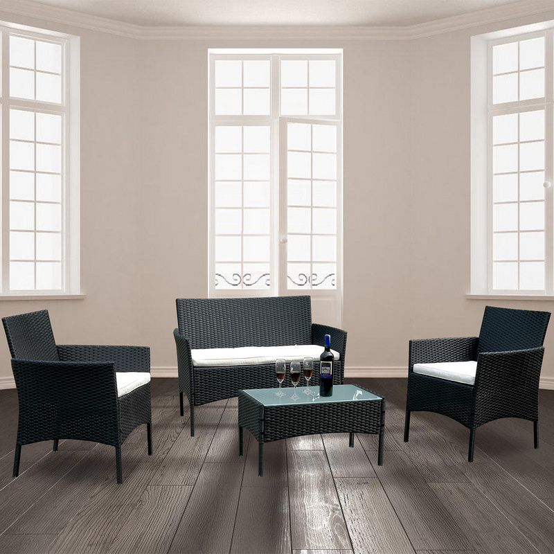 Záhradný nábytok patio set lounge set polyratanová záhradná pohovka čierna