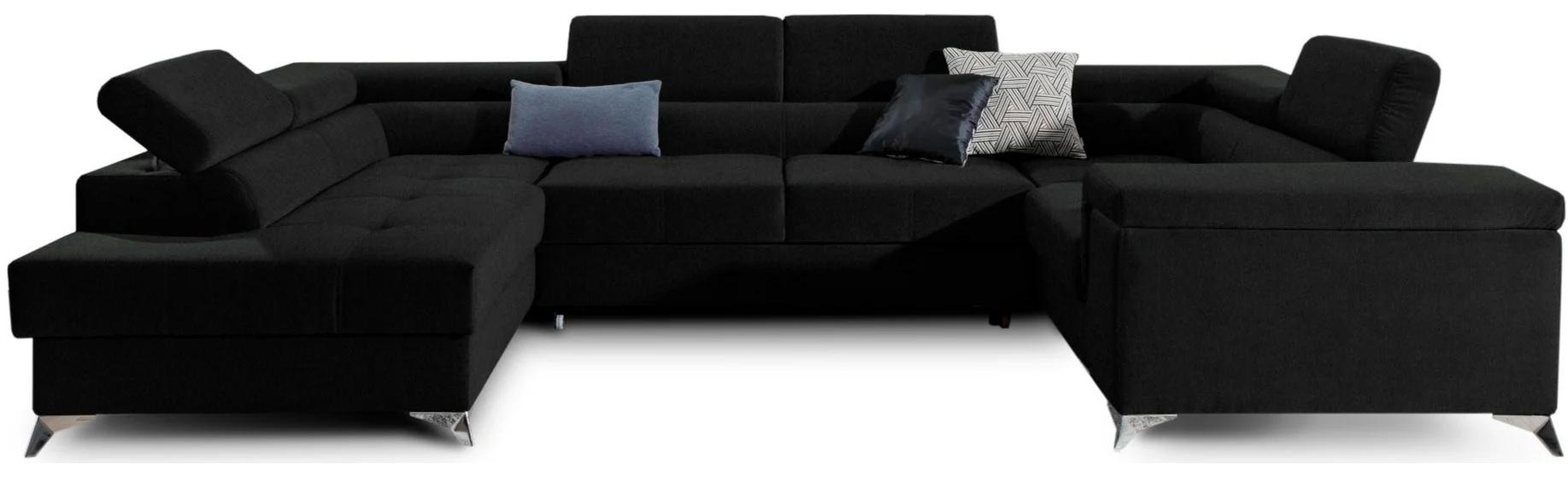 VENETI Großzügiges U-förmiges Sofa SEREIA – schwarz 1, linke Ausführung 162-01-02011