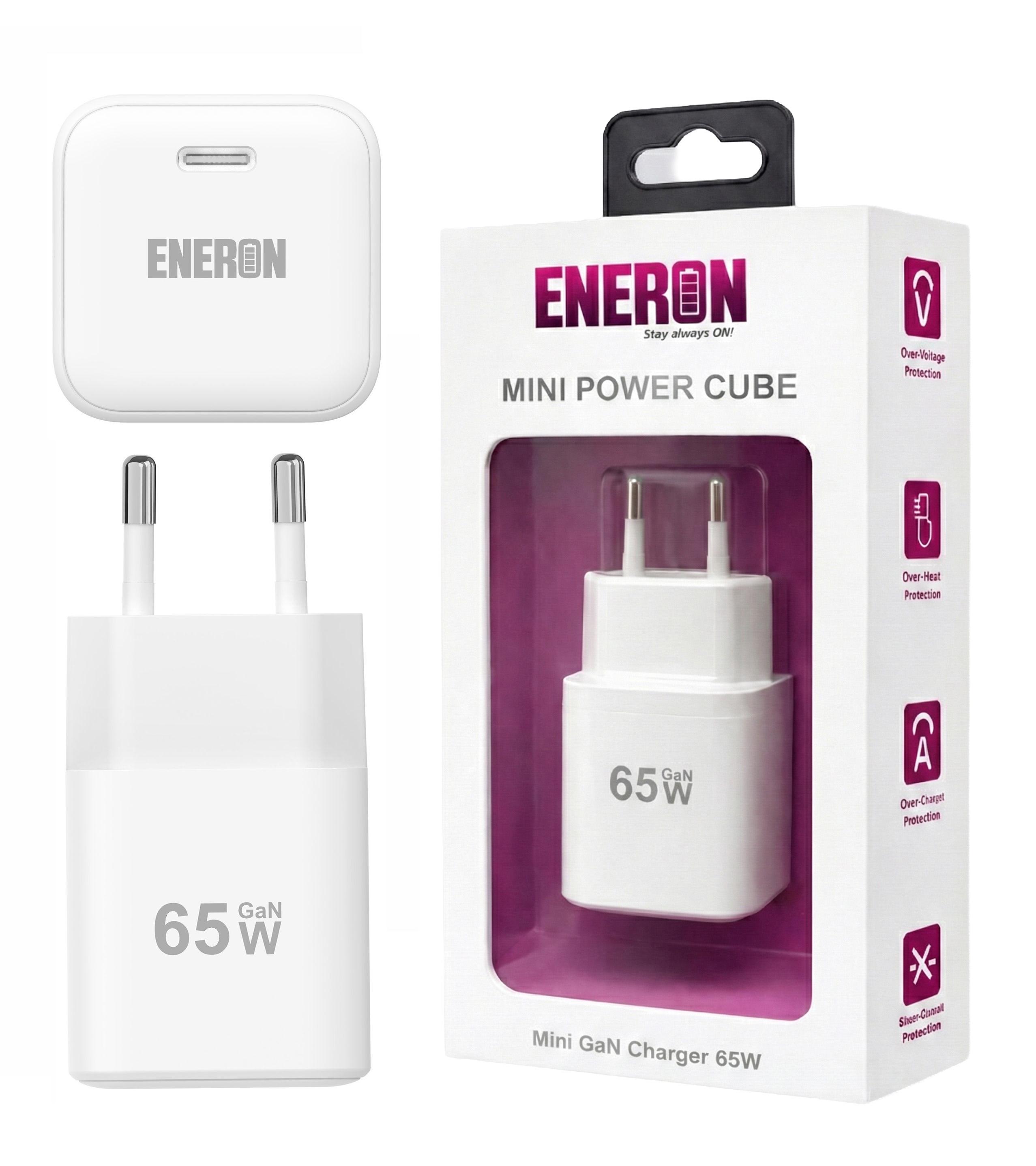 Ladegerät Eneron GaN 65W Mini Power Cube Weißes USB-C GAN65-CUBE1CB