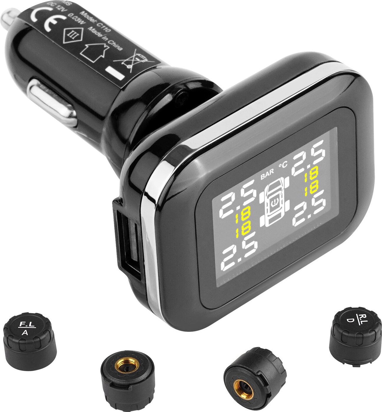 Sweiko RV Reifendrucküberwachungssystem Echtzeit-Anhänger TPMS 4 Sensoren SS-SSWQEU008498