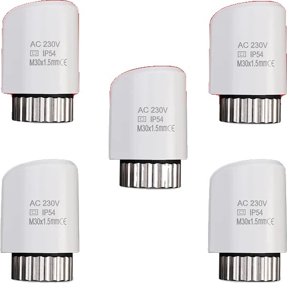 Elektrické termopohony, sada 5 kusov, AC 230V, NO 5 kusov typ 1