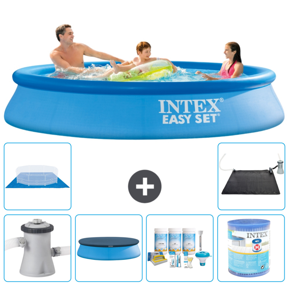 Intex okrúhly nafukovací bazén Easy Set - 305 x 61 cm - modrý - vrátane krytu čerpadla - balík na údržbu - filter - podložka - solárna rohož