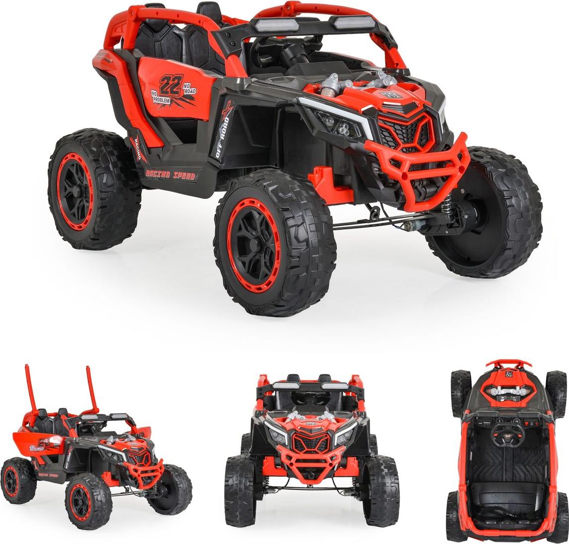 Moni Kinder Elektrofahrzeug Jeep Kansas, EVA-Reifen, Fernbedienung, Musik, Gurt rot